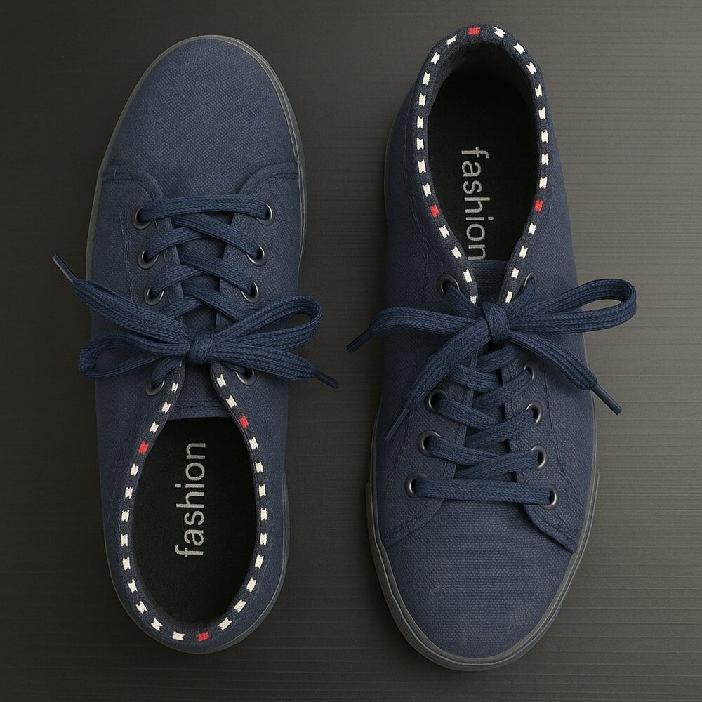 Navy Blue Sneakers with Knit Trim – Women’s Size 8